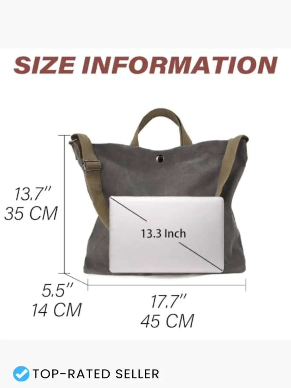 Large Canvas Tote Bag Sturdy Work Travel Shoulder Crossbody Top Handle Handbag